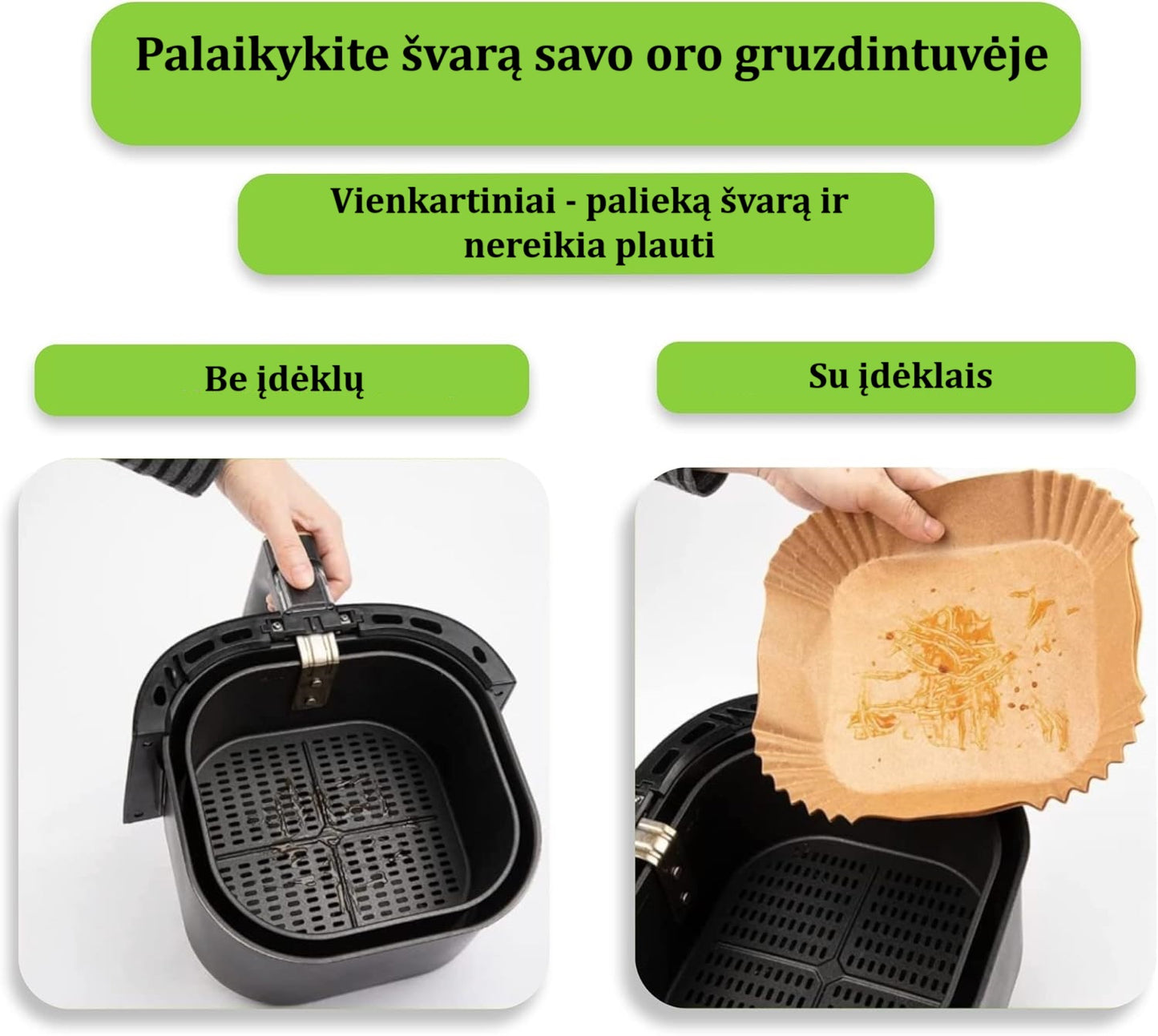 Atsparūs vandeniui oro gruzdintuvės įdėklai