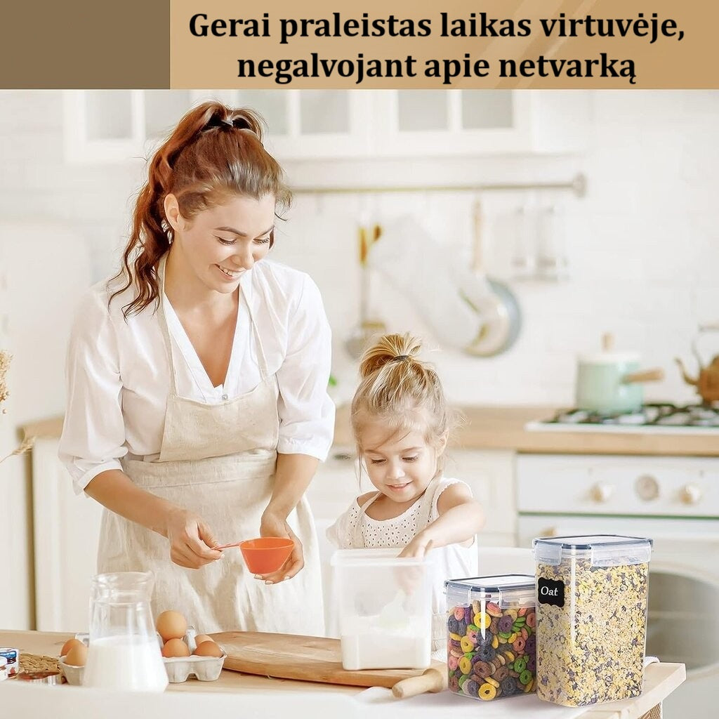 8 dalių sausų maisto produktų laikymo indelių rinkinys