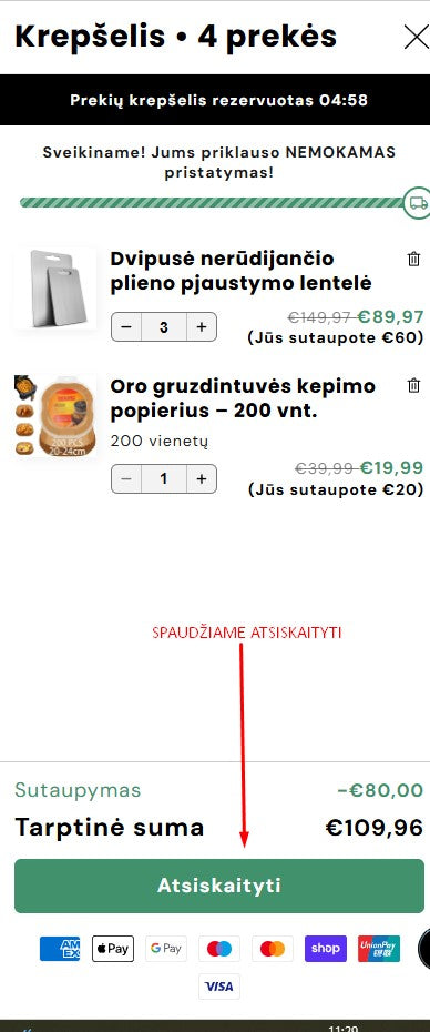 2 žingsnis – Spaudžiame atsiskaityti