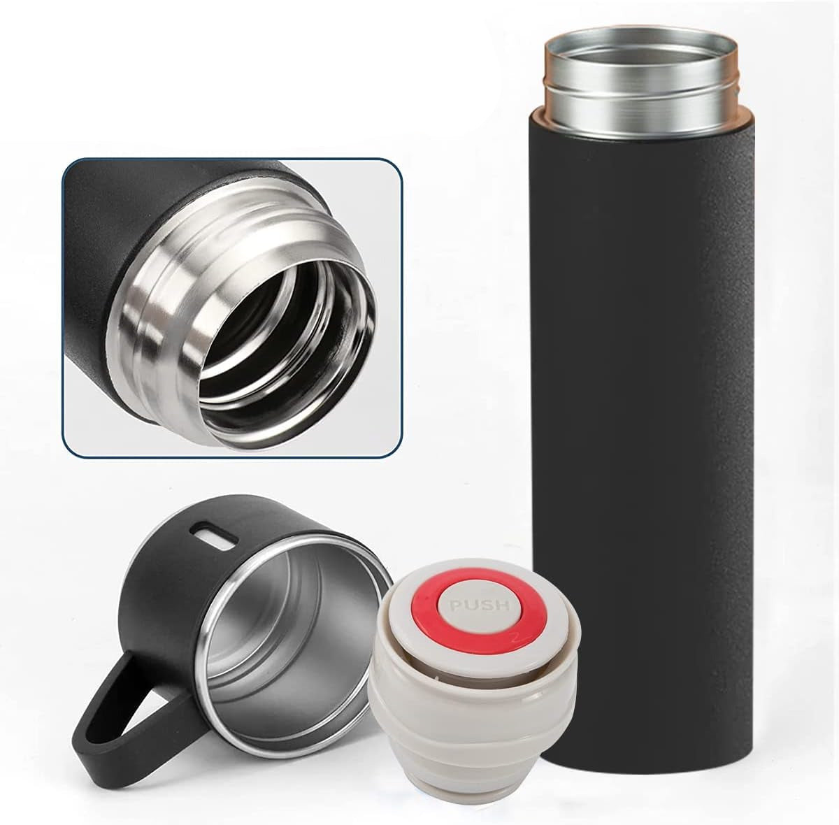 Izoliuotas Plieno Buteliukas Su 3 Dangteliais