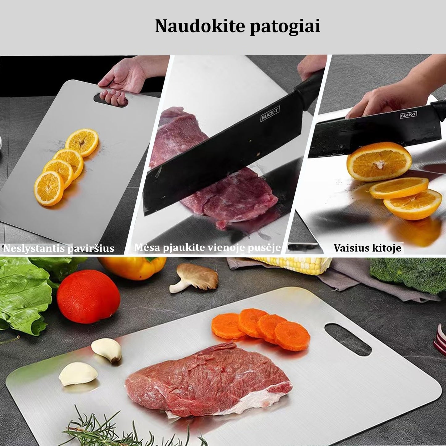 Dvipusė nerūdijančio plieno pjaustymo lentelė