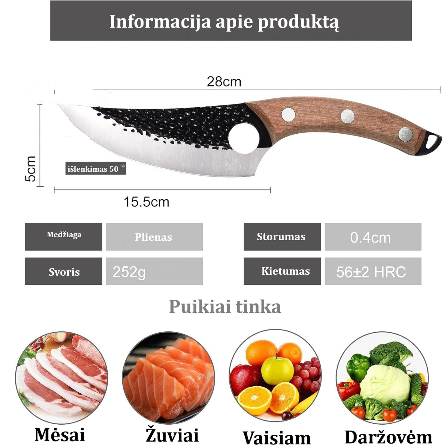 Profesionalus Virtuvinis Filė Peilis