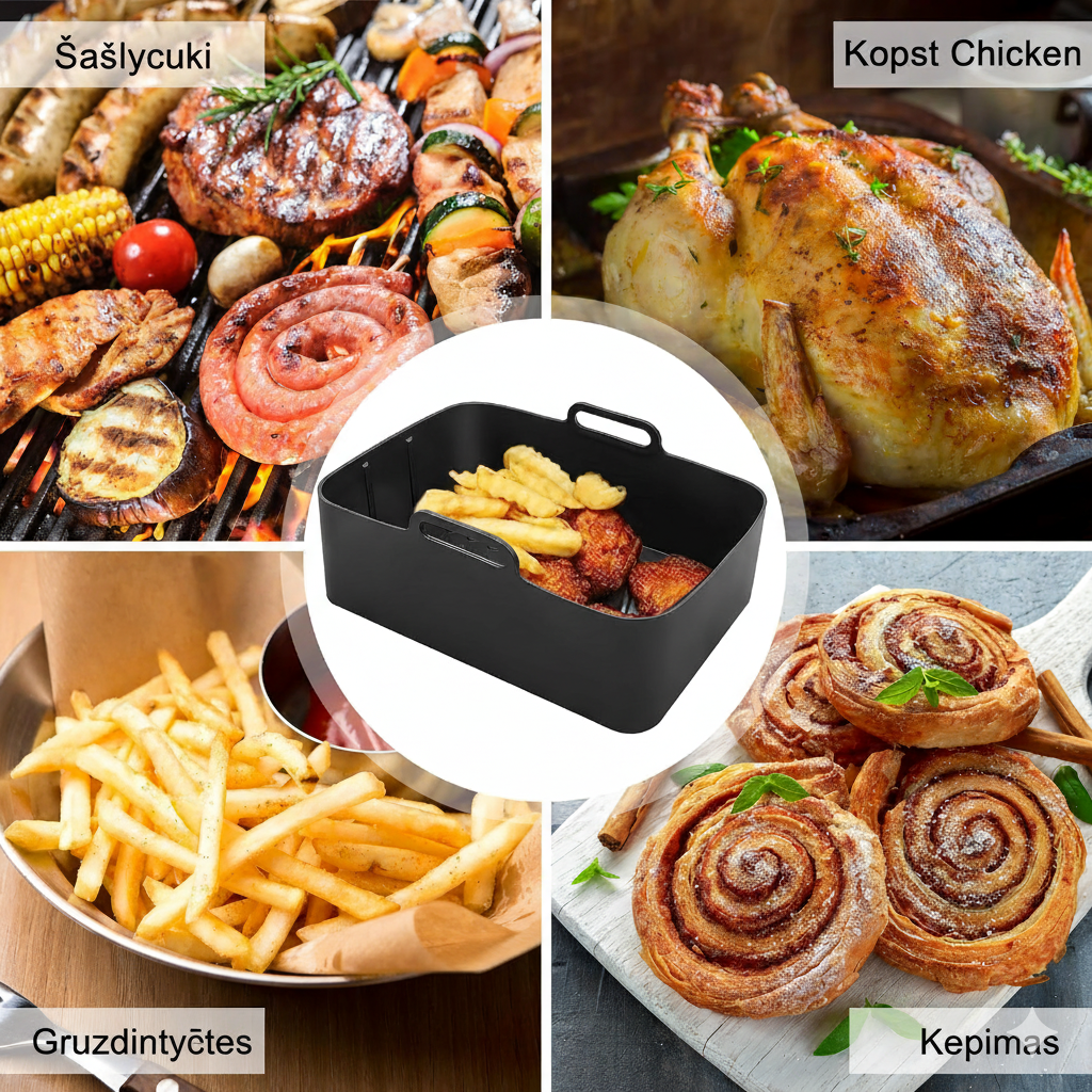 Silikoninių Idėklų Oro Gruzdintuvės Rinkinys.