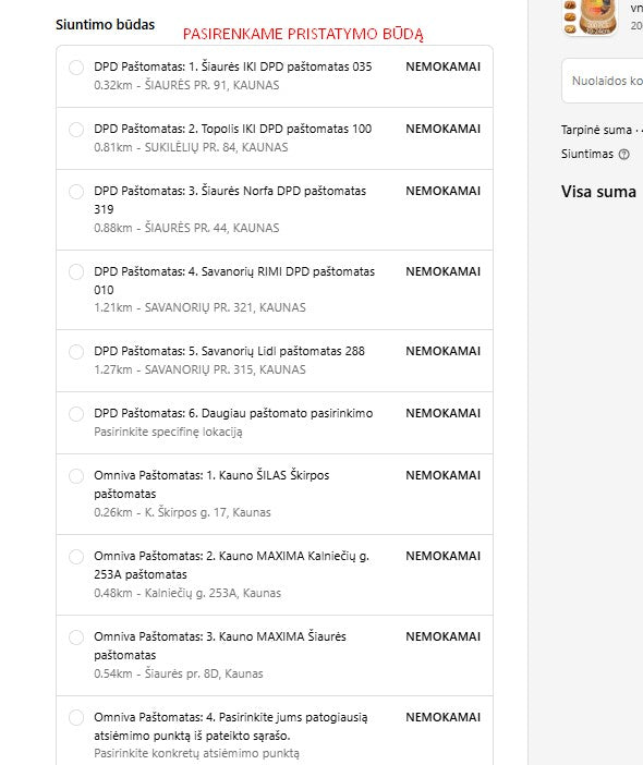 4 žingsnis – Pasirenkame pristatymo būdą