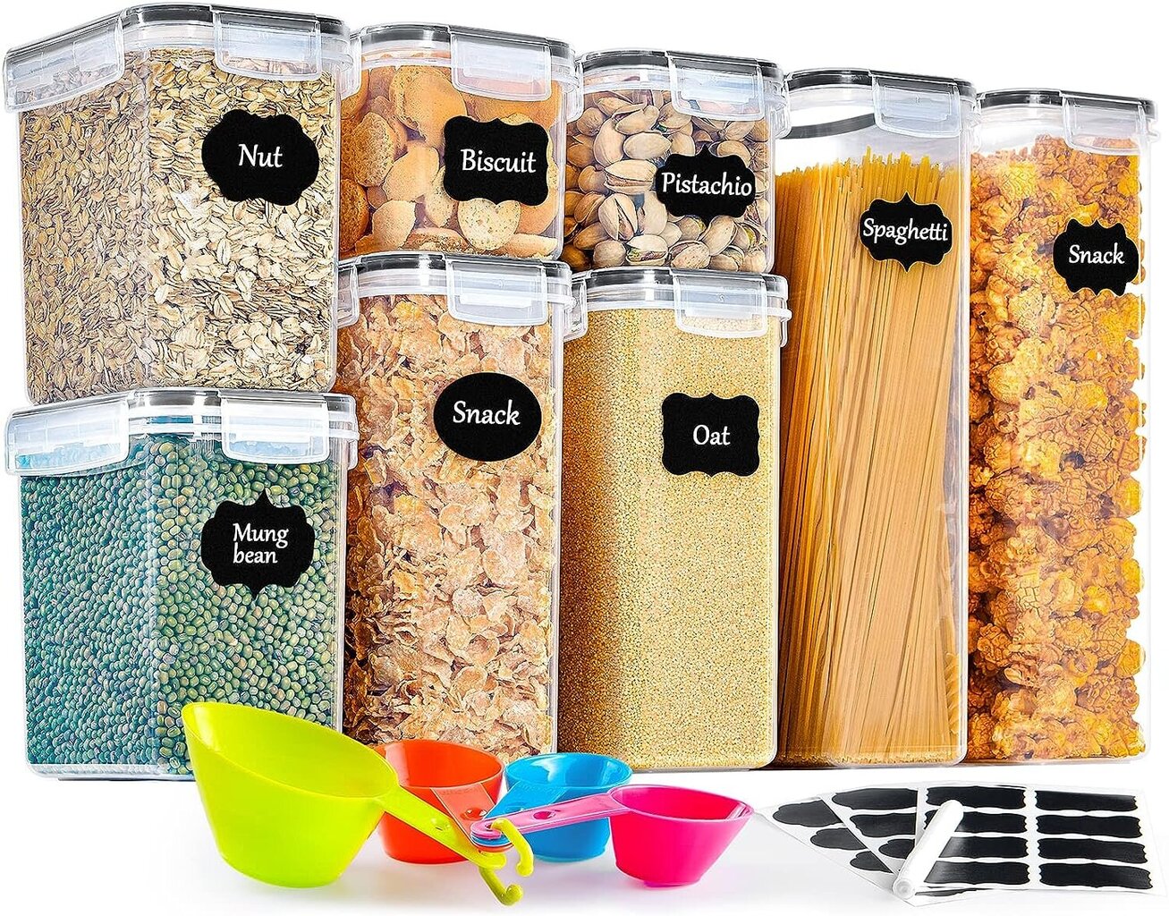 8 dalių sausų maisto produktų laikymo indelių rinkinys