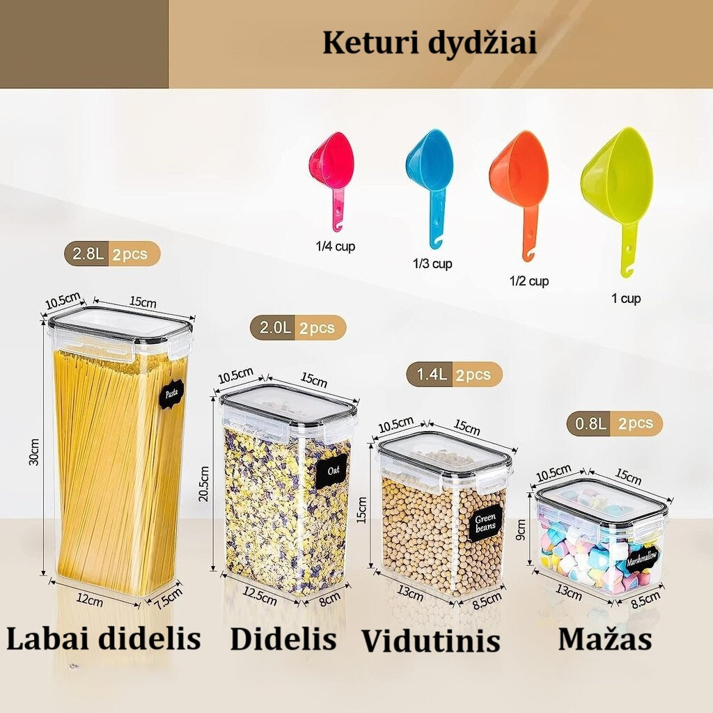 8 dalių sausų maisto produktų laikymo indelių rinkinys