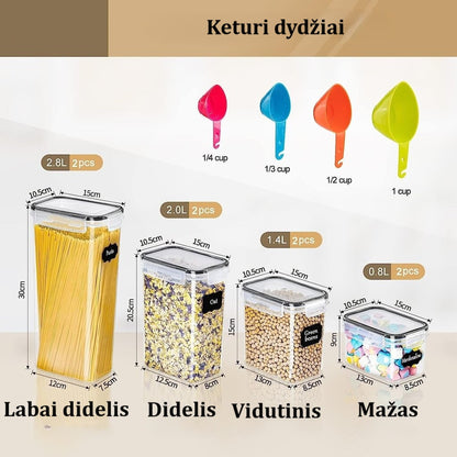8 dalių sausų maisto produktų laikymo indelių rinkinys