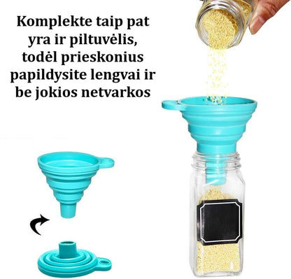 12 dalių 100 ml stikliniai prieskonių indeliai