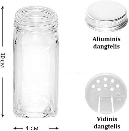 12 dalių 100 ml stikliniai prieskonių indeliai